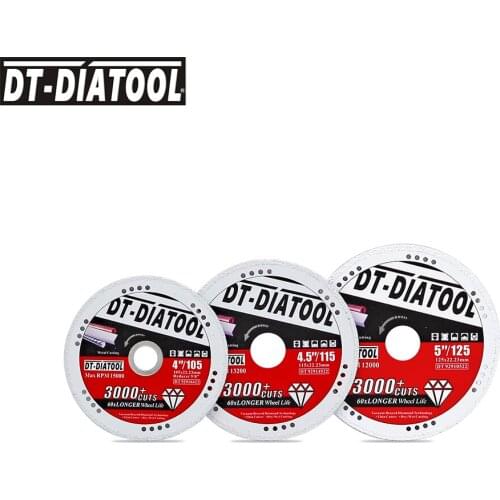 DT-DIATOOL 3pcs/pk Dia 4"/4.5"/5" Diamond Saw Blade Cut-off Wheel Blade for Steel Tube Iron Rebar Angle Steel Metal Cutting Disc