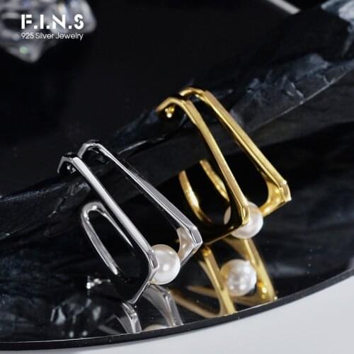 F.I.N.S 1PC Exaggerated Korean Fashion S925 Sterling Silver Glossy Geometry Ear Clip No Pierced Simulated Pearl Catilage Jewelry