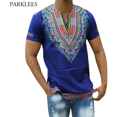 Blue Dashiki T Shirt Men 2018 Brand New African 3D Print Slim Fit Mens T-shirts Casual V Neck Short Sleeve Hip Hop Camisetas 3XL