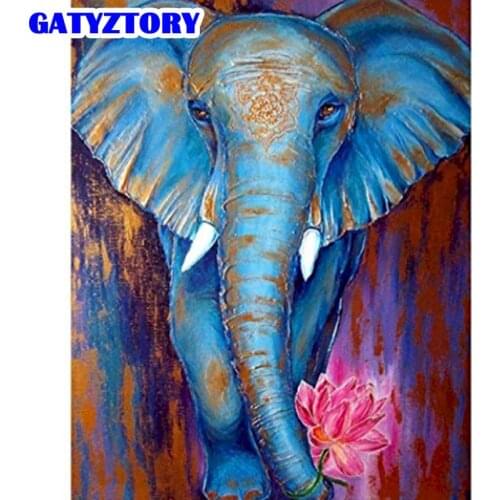GATYZTORY Painting By Numbers HandPainted 60x75cm Framed Blue Elephant Animal Picture By Number Home Decor Wall Art Craft
