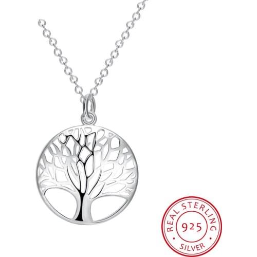 Hot Tree of Life Crystal Round Small Pendant Necklace 925 sterling silver Bijoux Collier Elegant Women Jewelry Gift Dropshipping
