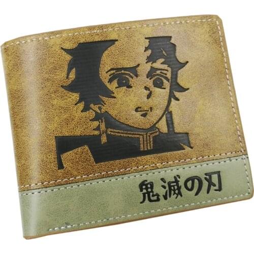 Anime Demon Slayer: Kimetsu no Yaiba Short PU Leather Wallet Kamado Tanjirou Bifold Purse for Men and Women