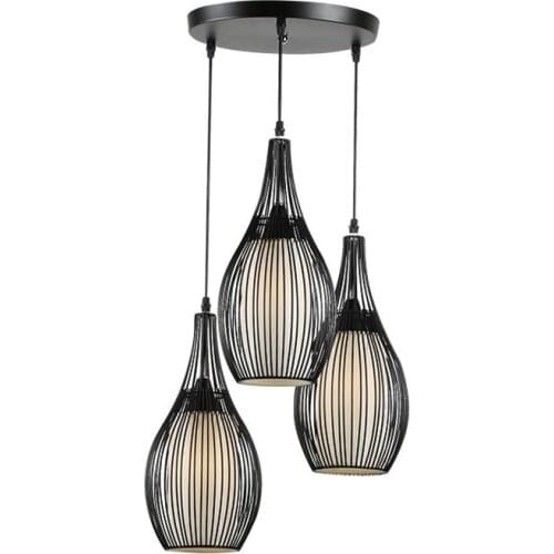 Creative Retro Style Black Wrought Iron 3 Heads Large Round Plate Gourd Chandelier Dining Room Living Room Bar Chandelier Lamps