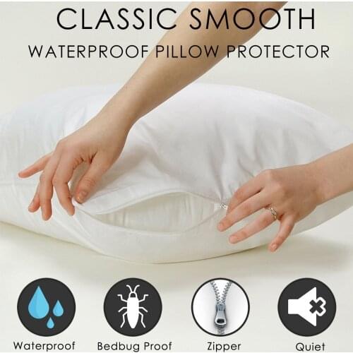 LFH 50X70CM Home Smooth Waterproof Pillow Protector Hypoallergenic Dust Mite Bed Bug Resistant Zippered Pillow Covers Set of 2