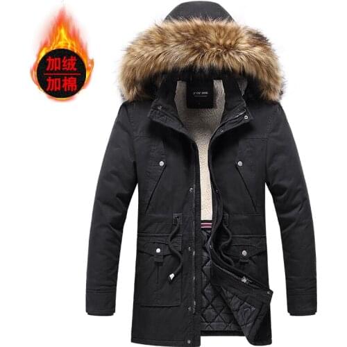 2020 New Winter Men Long Parka Coat Warm Thick Coat Casual Parka Men Long Fur Collar Fleece Windproof Hooded Jackets Men