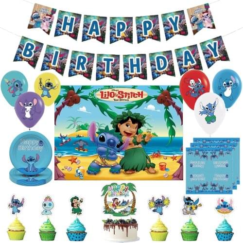 Disney Stitch Theme Party Supplies Disposable Tableware Set Cup Plate Napkin Straw Balloons Happy Birthday Kid’s Decorations