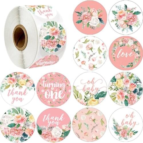 Pink Floral Greenery First Birthday Thank You Stickers Seal Labels Baby Shower Party Favor Stickers Scrapbooking Gift Wrappers