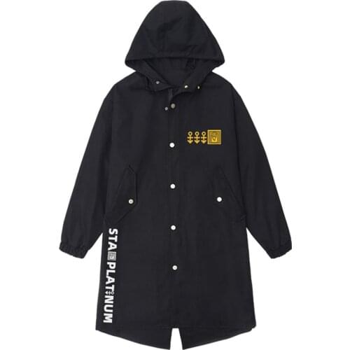 JoJos Bizarre Adventure Kujo Jotaro Autumn Winter Black Long Coat Fashion Cosplay Wind Breaker