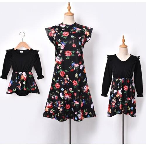 Printed Long Sleeve Dresses Floral Mother and Daugther Dress Christmas Mommy And Me Family Matching Outfits Vestidos