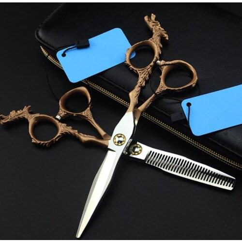Professional Japan steel 6 inch gold dragon cut hair scissors haircut thinning barber hair cutting shears hairdressing scissors