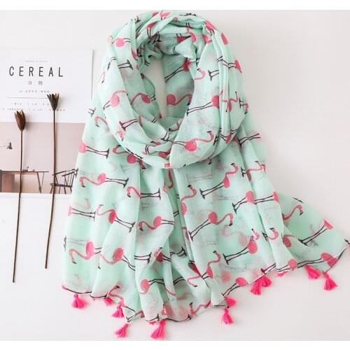 Lovely Animal Flamingos Pattern Viscose Shawl Scarf Ladies Kids Fashion Wraps and Shawls Winter Beach Neck Pashmina Muslim Hijab