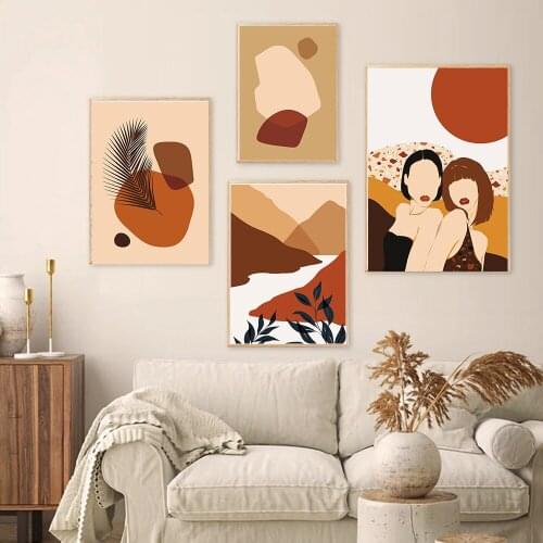 Contemporary Abstract Boho Vintge Style Geometric Canvas Painting Wall Pictures Posters Prints Interior Living Room Home Decor