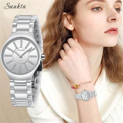 SUNKTA Womens Silver Watch