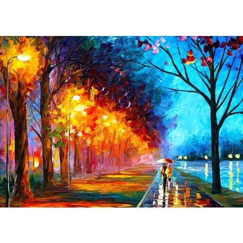 Thick Oil on Canvas Painting for Home Decor Landscape Wall Art Picture Painting Alley by The Lake Hand Painted High Quality