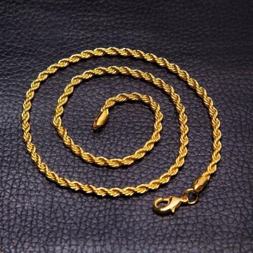Unisex Mens Womens 18K Gold Plated Twisted Rope Chain Necklace Jewelry 50cm