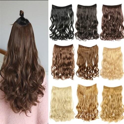 Kong&Li Long Wavy Ombre Synthetic 5 Clips in One Piece Hair Weave Hairpiece for Women Synthetic Clip-in Hair Extensions
