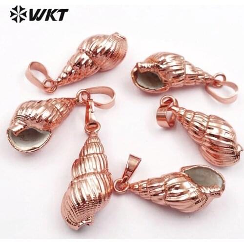 WT-JP053 WKT Wholesale natural trumpet shell pendant with rose gold metal plated fashion jewelry for necklace making 2018 style