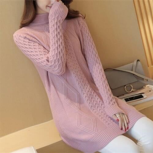 Mid-Length Women Turtleneck Autumn Winter Korean Knit Sweater Pullover Long Sleeve Pull Femme Female Plus Size Jumper Tops H920