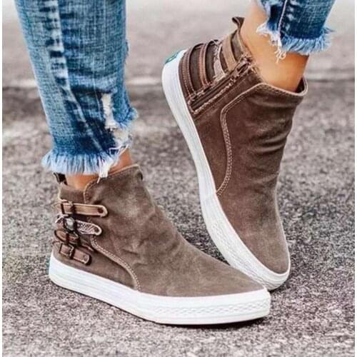 Women Ankle Boots Gladiator Denim Flats Booties Autumn Flat Shoes Woman Sneaker Causl Zipper Fashion Female Shoes Plus Size