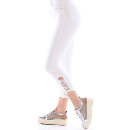 Women, Jeans, Slim Fit, High Waist, Sequined, Lycra, Sequin, Flexible, White, Solid Color, Full Length, Cotton Denim Trousers