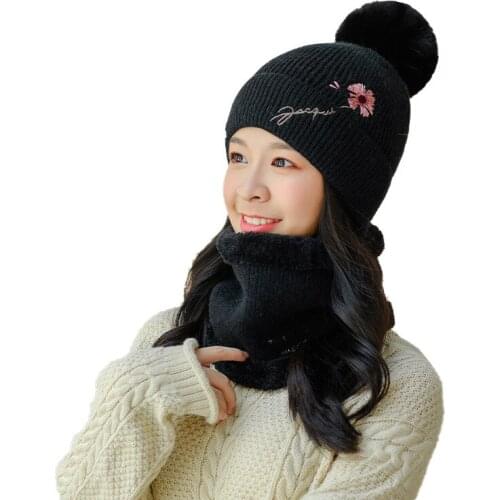 Women Autumn Winter Hat Neckerchief Plush Velvet Warm Cap Neck Collars Youth Lady Girl Sweet Bib Set Knitted Hat and Scarf