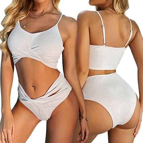 Women Sexy Bikini Set, Solid Color Sparkling Two Pieces Bikini Swimwear Swimsuits