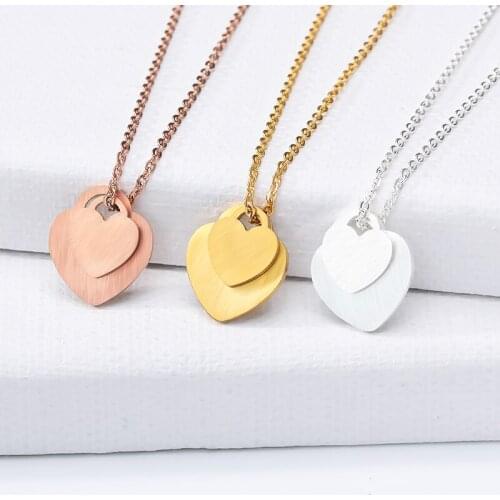 Double Heart Pendant Necklace Gold Color Women Fashin jewelry Statement Jewelry Friendship Choker