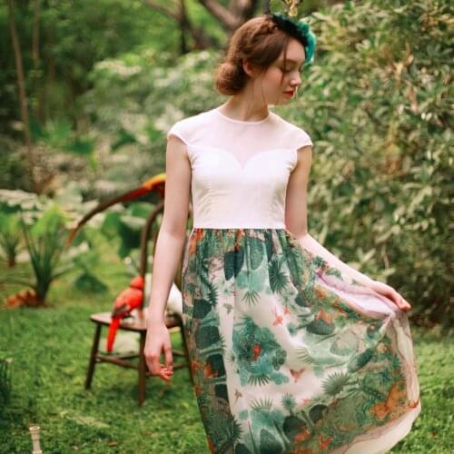 Dresses For Women Summer Vintage Mori Girl Hand painted Printed Dress Korean Fashion Elegant Slim Organza Midi Dress woman dress