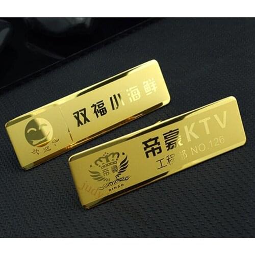 10pcs custom name tag personalized staff badge laser engarved magnetic or pin gold nameplate