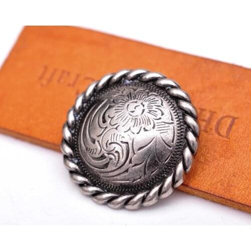 10X Heavy-Duty Vintage Silver Flower Engraved Rope Side Belt Leathercraft Conchos Button Two Screw eyes