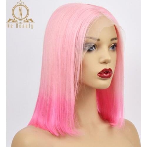 13x6 Lace Front Human Hair Wigs Pink Ombre 613 Colored Human Hair Wig Transparent Lace Pre Plucked Short Bob 150% Remy Na Beauty