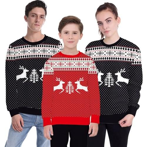 2021 Christmas Family Matching Sweatshirt Warm O Collar Dad Mom Child Pullover Sweater Elk Snowflake White Dots Sweater Clothes