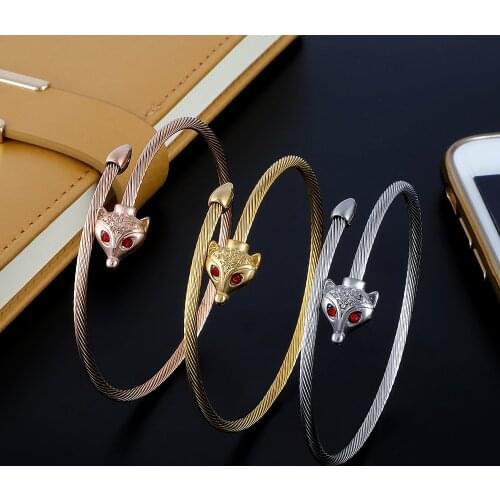 3 colors trendy animal open cuff fox charms bangles women men jewelry Classic wedding sporty chain link bracelets