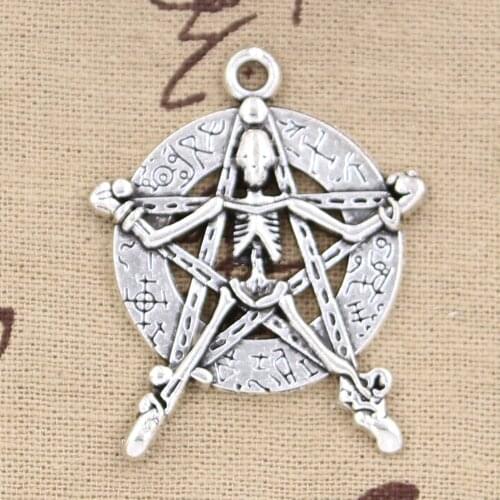 4pcs Charms Pentagram Star Skeleton Man 43x35mm Antique Silver Color Pendants DIY Making Findings Handmade Tibetan Jewelry
