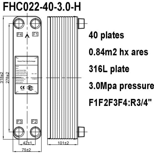 40 Plates 0.84m2 Brazed Plate Heat Exchanger, 316L Stainless Steel Heat Exchanger