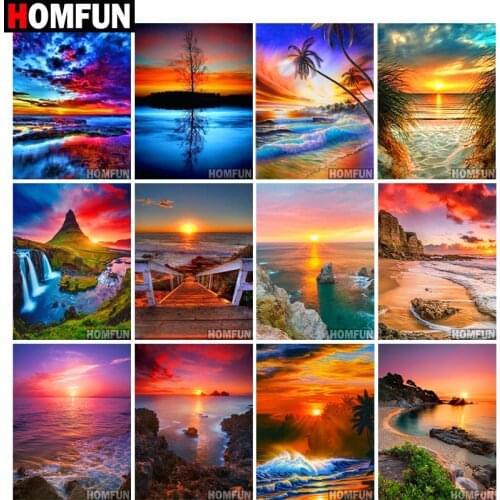 HOMFUN Diamond Painting Full Square/Round Drill 5D DIY "Landscape Sunset Beach" Daimond Embroidery Rhinestone Cross Stitch Decor