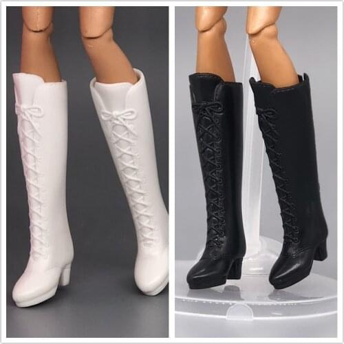 3 Colors High Heeled Long Boots Jackboots Shoes / Black white pink Boots Doll Accessories For 1/6 Barbie Kurhn FR Doll