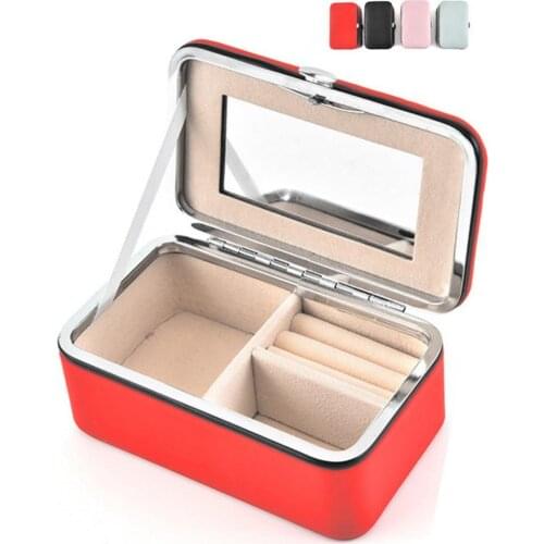 Portable Faux Leather Jewelry Display Case Necklace Earrings Grids Storage Box