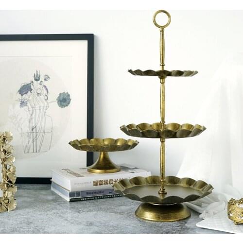 European Vintage Iron 2 & 3 Tier Fruits Cakes Desserts Plate Stand for Wedding Party Cakecups Gloden Color