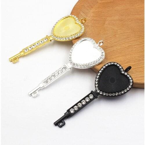 Fit 25mm Heart Cabochons Rhinestones Key Cameo Pattern Glass Frame Bezel Settings Tray Blank DIY Accessory Making 5pcs K06238