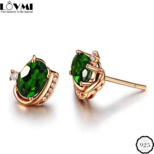 Classic Women Stud Earrings Gold Oval Shaped Emerald Gemstone Zircon Female Earrings Wedding Party Gifts Green Stone Jewelry