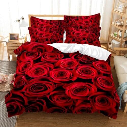 Red Rose 3d Bedding Digital Printing Fashion Bedding Set Duvet Cover Set Queen Bedding Set bedroom comforter