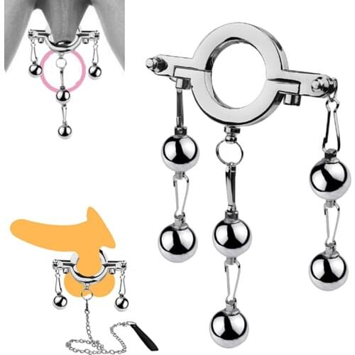 Metal Steel BDSM Testicle Ball Stretcher Penis Scrotum CBT Restraint Locks Heavy Weight Penis Ring Cockring Metal Balls Pendants