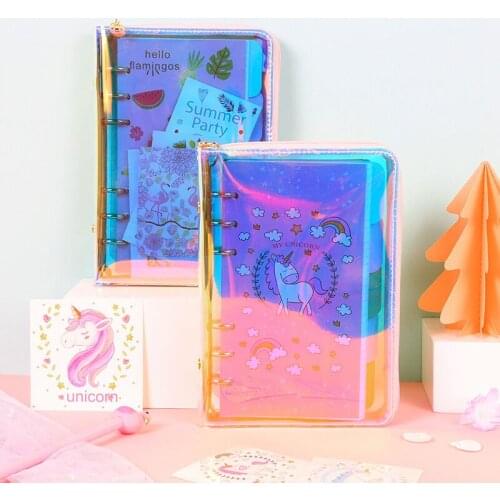 MINKYS Kawaii Laser Unicorn/ Flamingo A6 Zipper Loose-leaf Diary Notebook Journal Bullet Planner Gift Set School Stationery