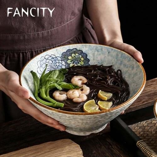 FANCITY Japanese-style ceramic soup bowl, ramen bowl, bowl, household creative fruit salad bowl, cold noodle bowl, rice bowl, ta