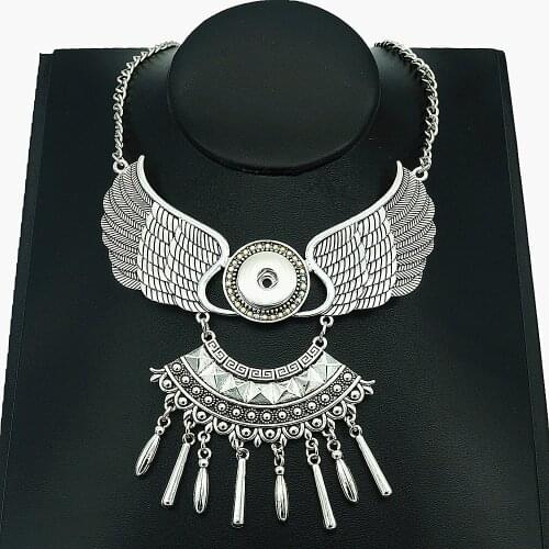Fashion trendy Rhinestone Wings snap necklace 50cm fit 18MM snap buttons jewelry wholesale DJ0148