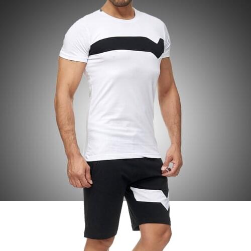 2021 Summer Mens Sets Stripe Color Collision Mens 2 Piece Set Shirt + Shorts Outfit Men Casual Clothes Tracksuit Sports Suits