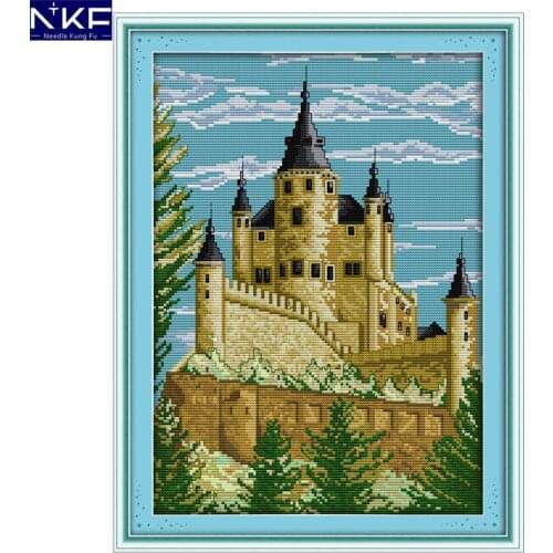 NKF Castle Stamped Cross Stitch Pattern DIY Kits Needlework Embroidery Set Chinese Cross Stitch for Home Decor