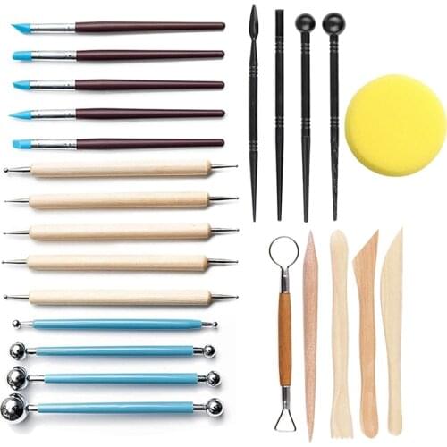 BMBY-24Pcs Modeling Clay Sculpting Tools Set,Polymer Modeling Clay Sculpting Tools Rock Painting Kit for Sculpture Pottery