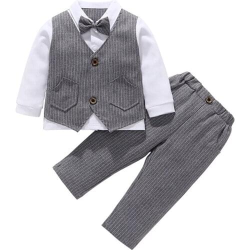 New arrival high quality baby boy clothes gentleman long sleeve bowtie suit